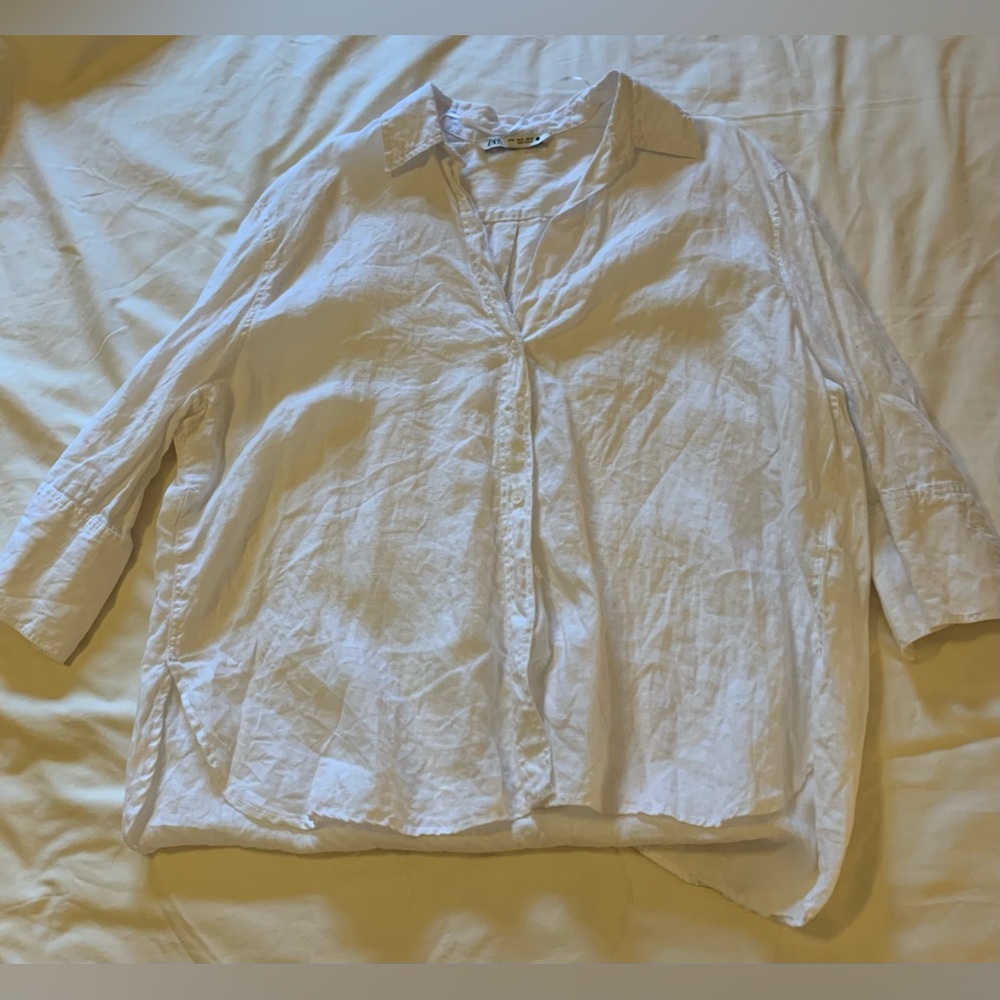 Zara 3/4 button up linen shirt.